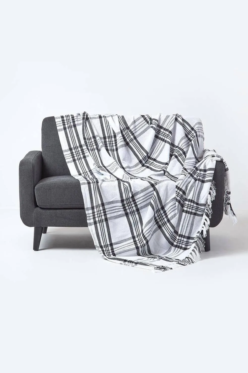 Homescapes Tartan Check Sofa & Bed Throw in White
