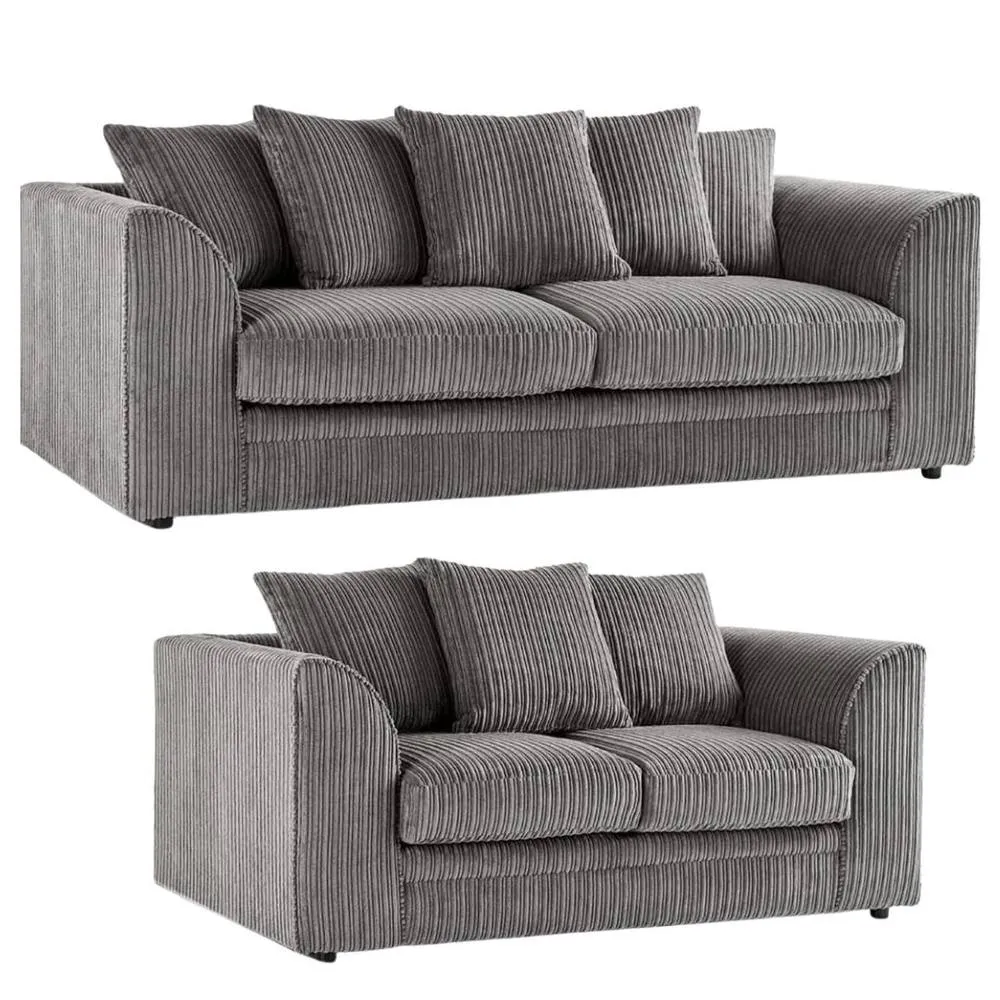 Bliss Furniture Jumbo Cord Scatter Back 3+2 Seater Sofa Set in Dylan Grey Colour