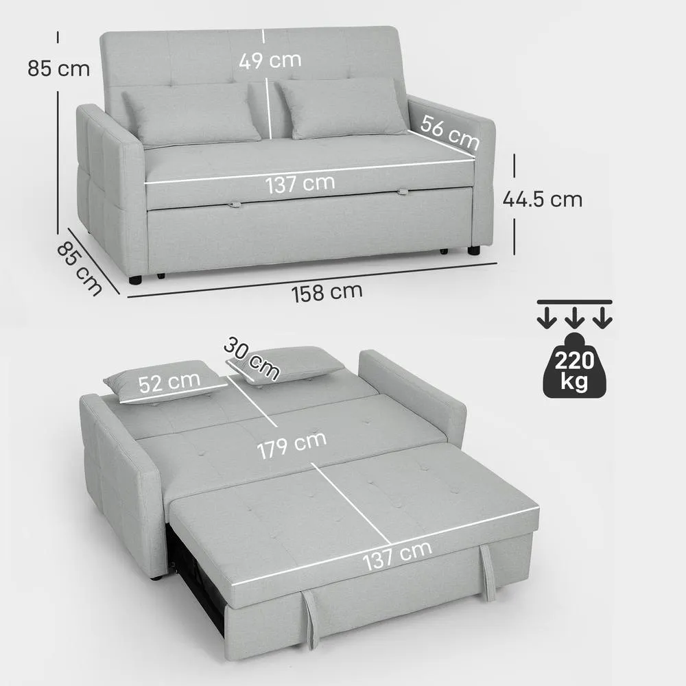 HOMCOM 2 Seater Sofa Bed, Convertible Pull Out Bed Settee, Light Grey 3
