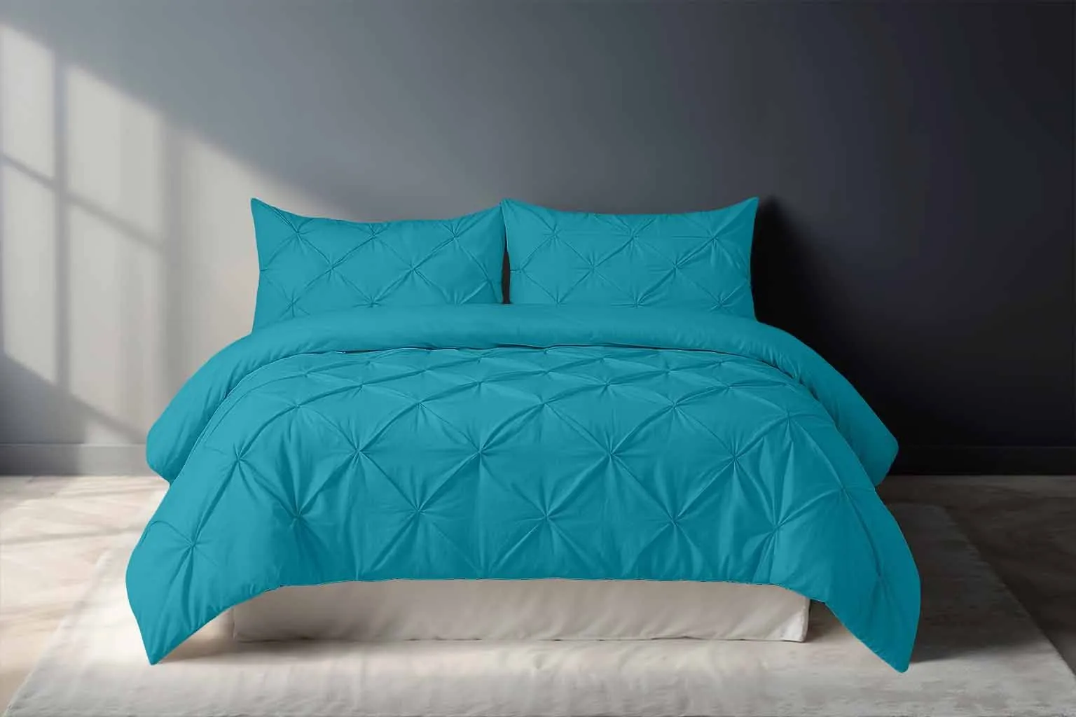 Snug City Pintuck Pinch Pleated Polycotton Duvet Cover & Pillowcase/s Set Bed Linen in Teal