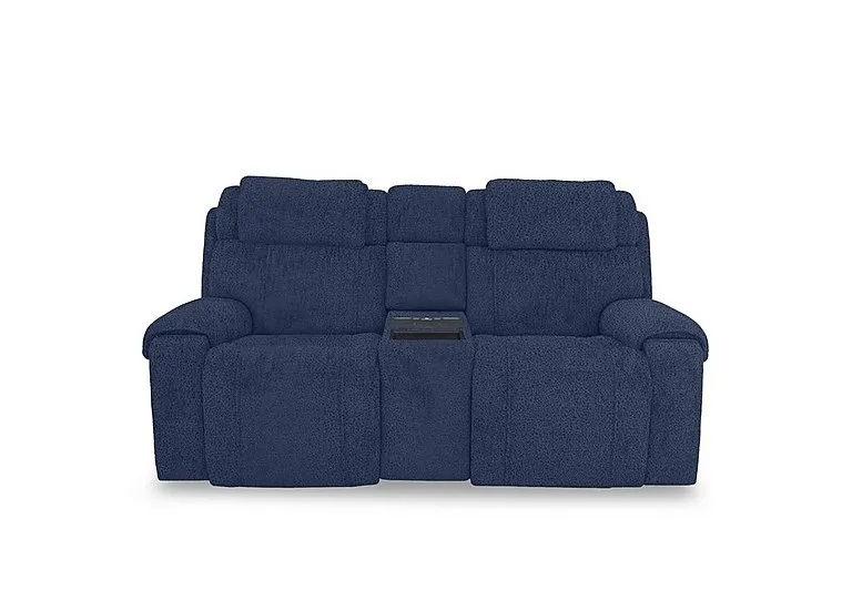 Hollywood Fabric 2 Seater Power Recliner Media Sofa with Power Headrests and Storage Arms - Blue
