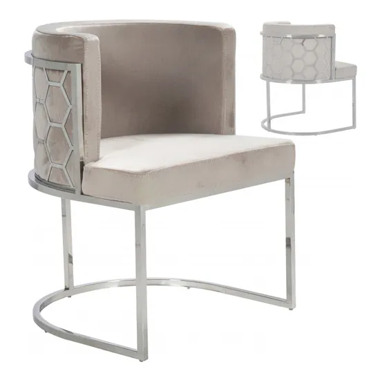 Meta Beige Velvet Dining Chairs In Pair With Silver Legs