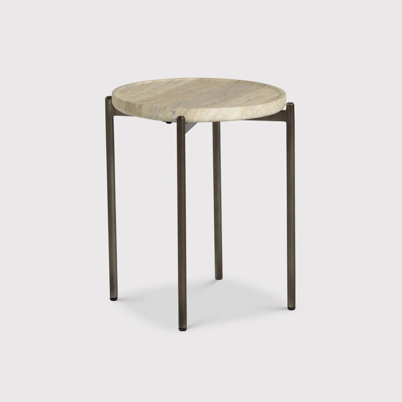 Ryde Low Dark Travertine Side Table, Round, Neutral | Barker & Stonehouse