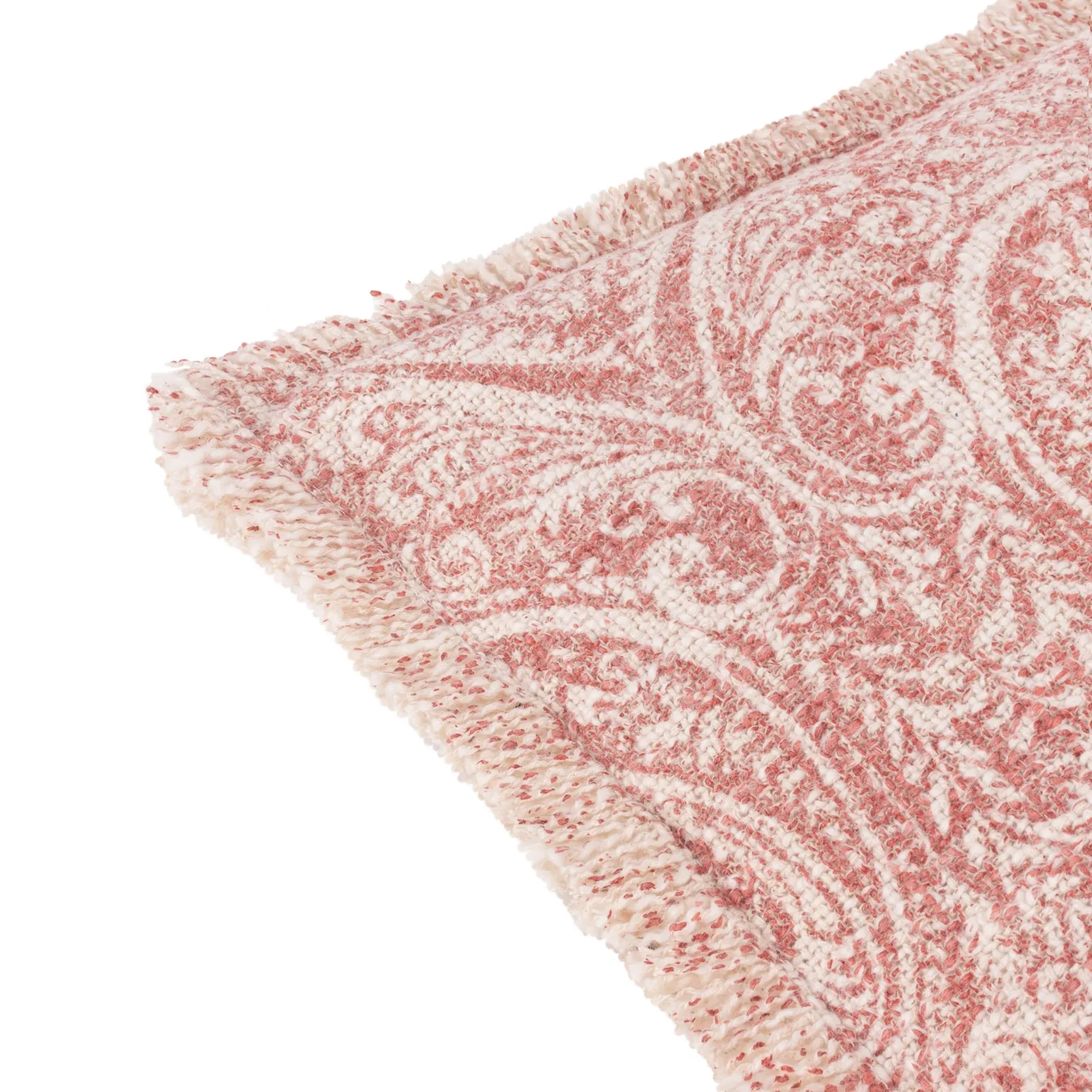 Paoletti Durelle 100% Cotton Paisley Fringed Cushion in Pale Pink 5