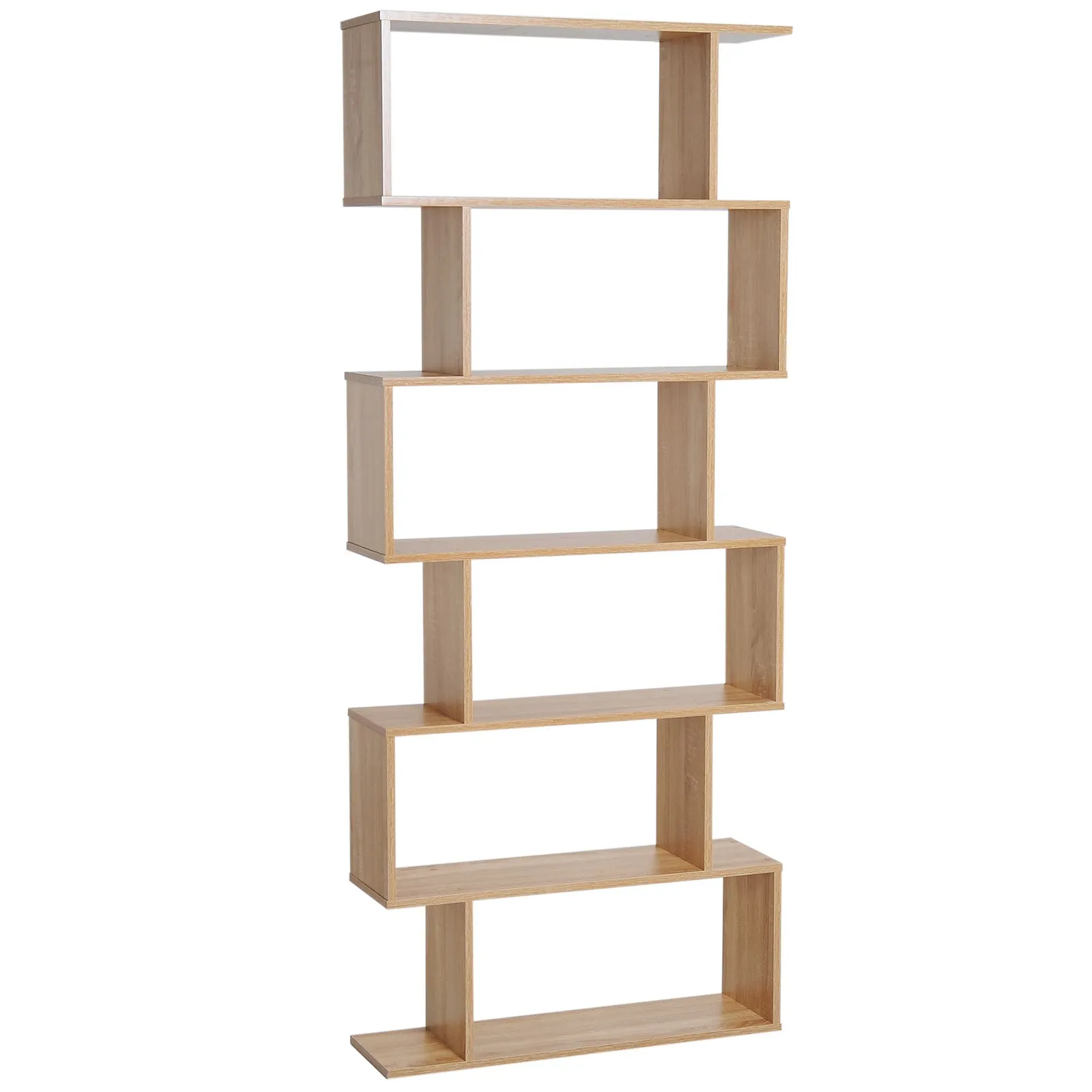 HOMCOM Storage Shelf Modern S-Shape Design Stand Unit Storage Display for Home in Light Oak