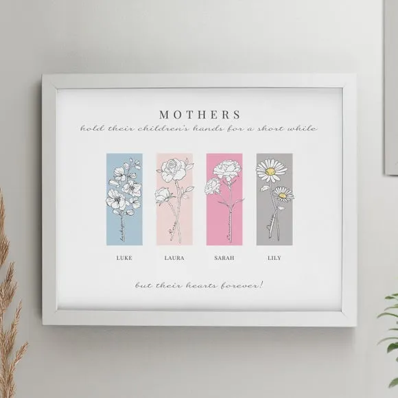 Personalised Birth Flower Family of 4 Framed Print
