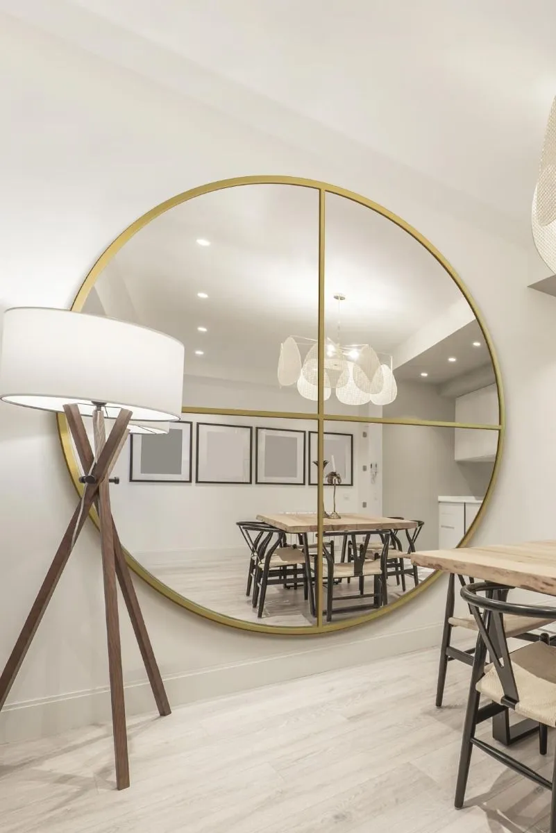 MirrorOutlet Gold Large Circular Window Metal Wall & Leaner Mirror (200x200cm) 2