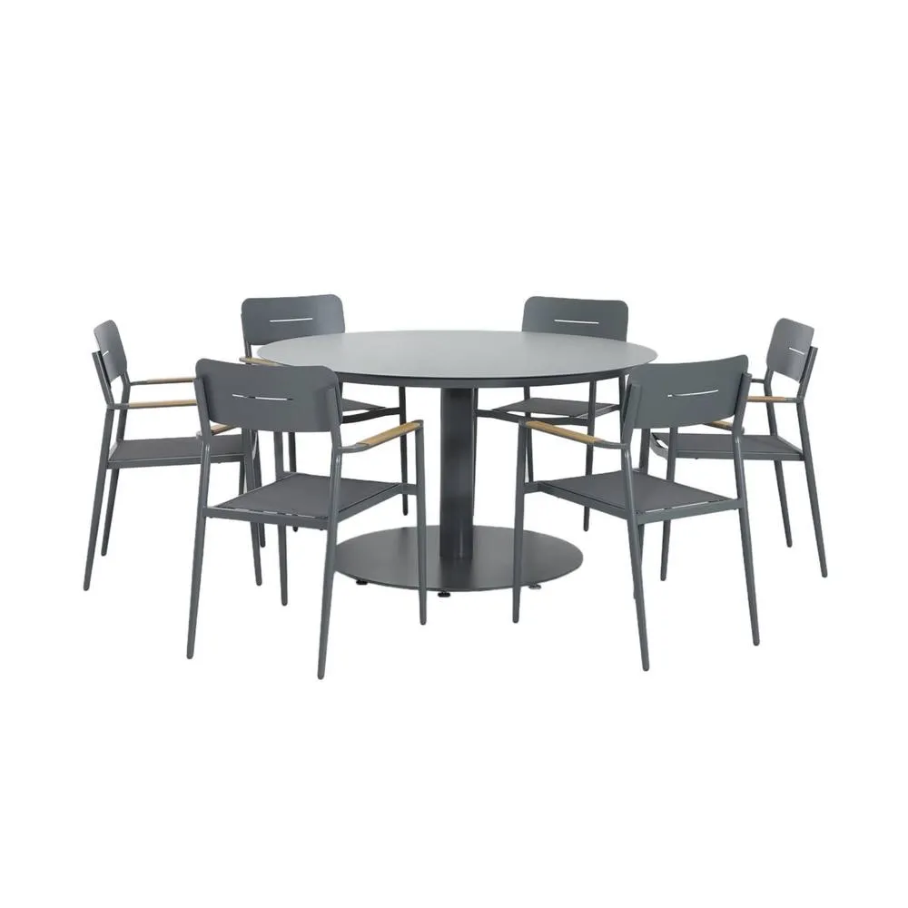 sweeek Round garden table aluminium + 6 armchairs in Dark Grey 3