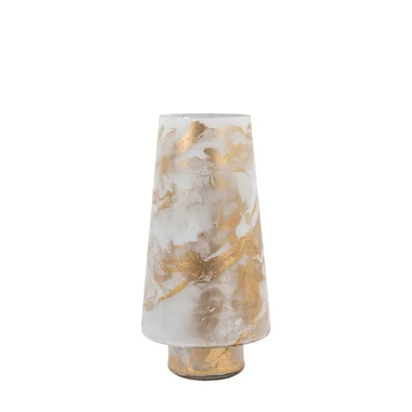 Gallery Direct MarbLED Hurricane Large Gold White Candle Holder, Black 5