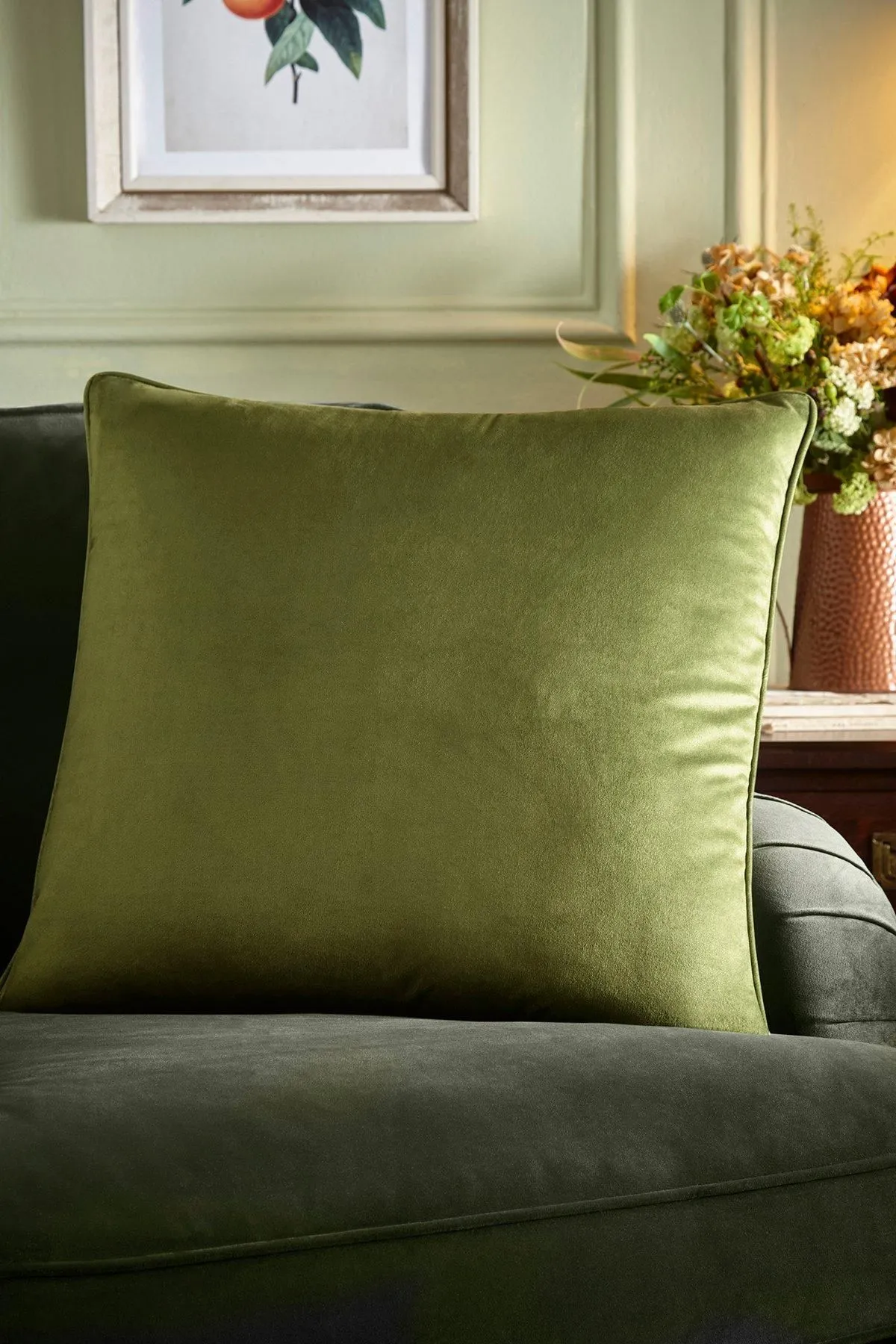 Appletree 'Harlan' Velvet Filled Cushion in Olive