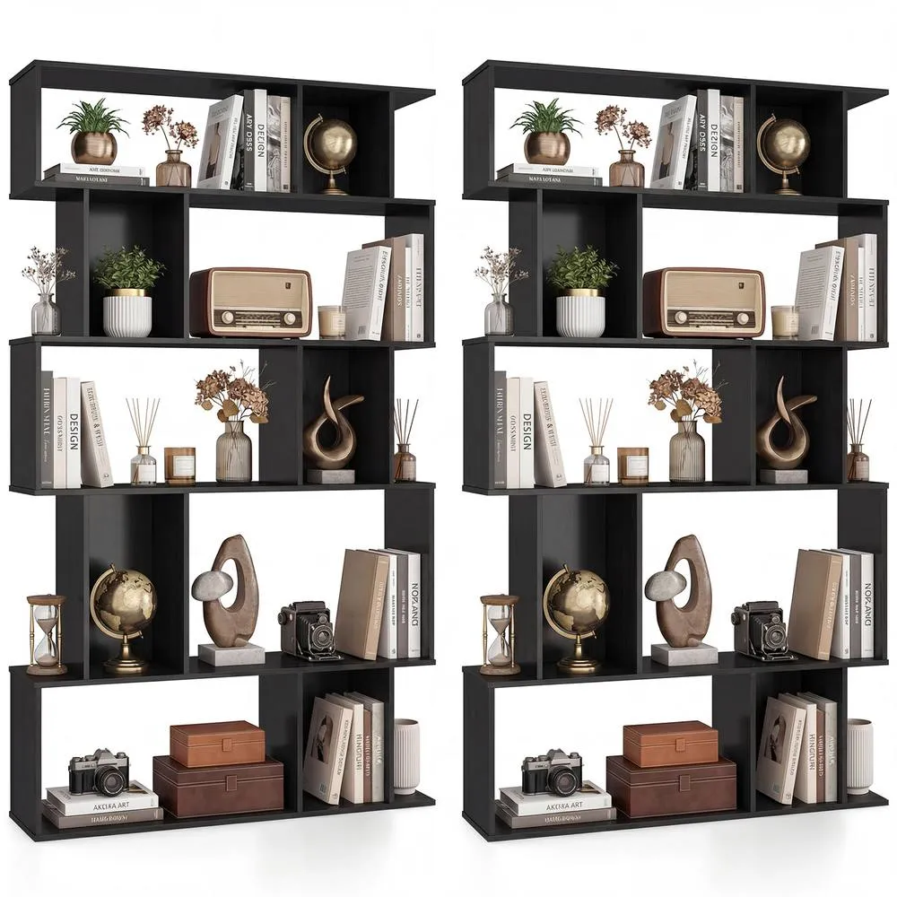 Costway Geometric Bookshelf 5-Tier Bookcase with Open Shelves in Black 6