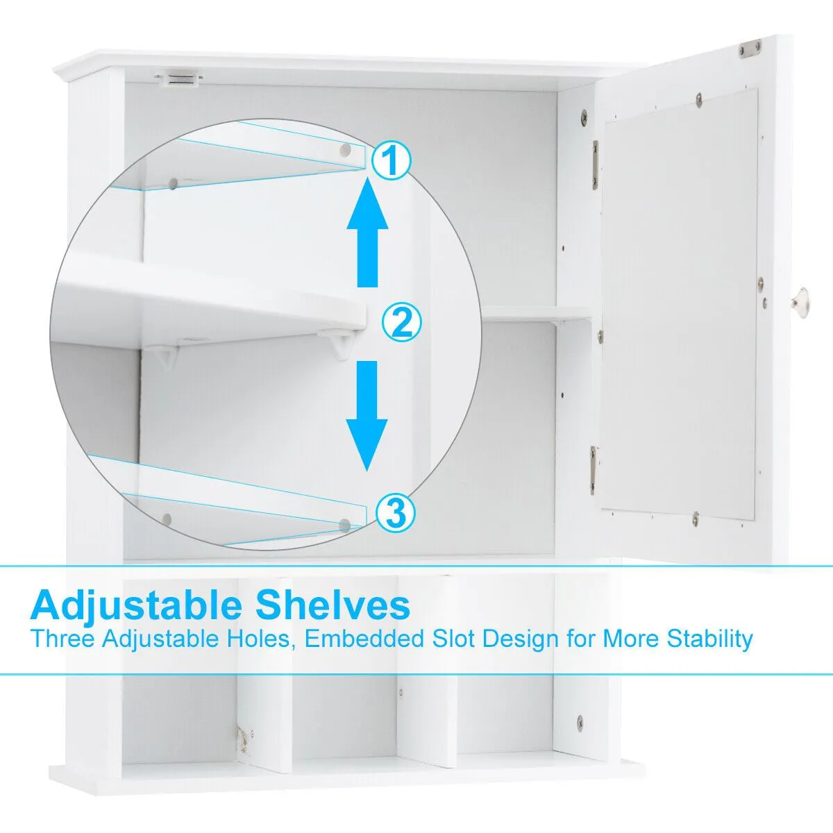 Costway Bathroom Wall Storage Cabinet Wooden Hanging Medicine Organizer with Mirror White 5
