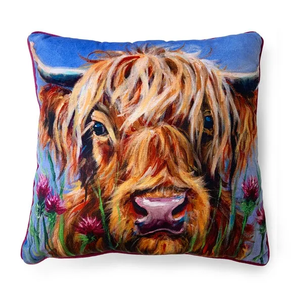 The Art Group Louise Brown Highlander Velvet Square Cushion 2