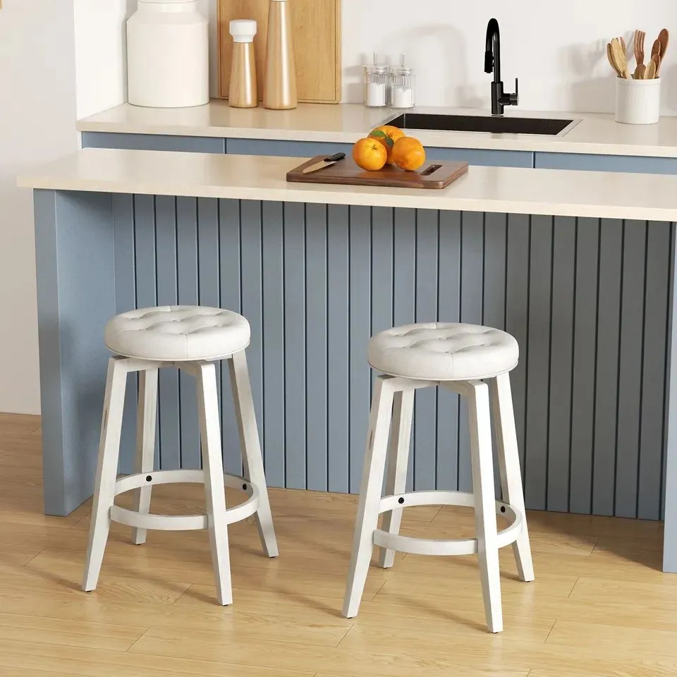 Costway Set of 2 Bar Stools Kitchen Upholstered Chair 360 Swivel Pub Stool 66cm 3