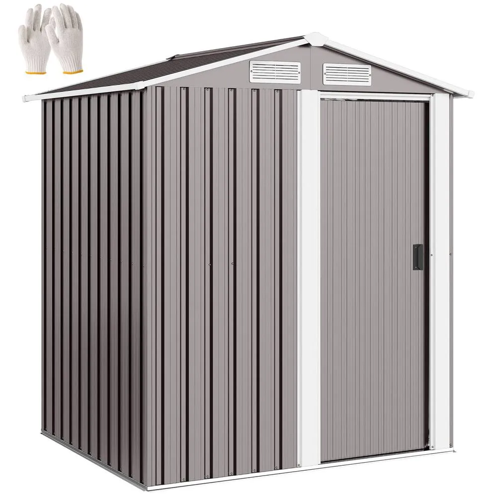 OUTSUNNY 5ft x 4.3ft Outdoor Metal Storage Shed with Sliding Door Sloped Roof in Grey 2