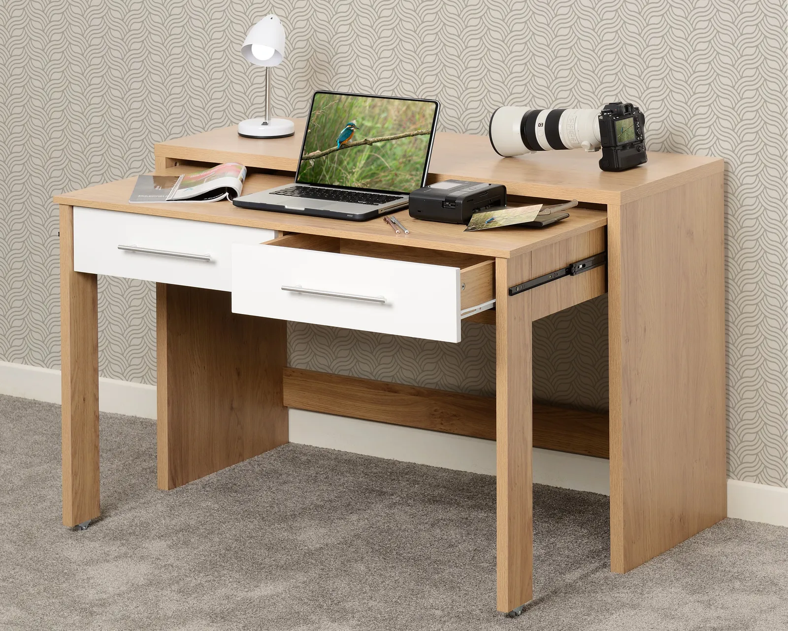 Seconique Seville 2 Drawer Slider Desk in White 1