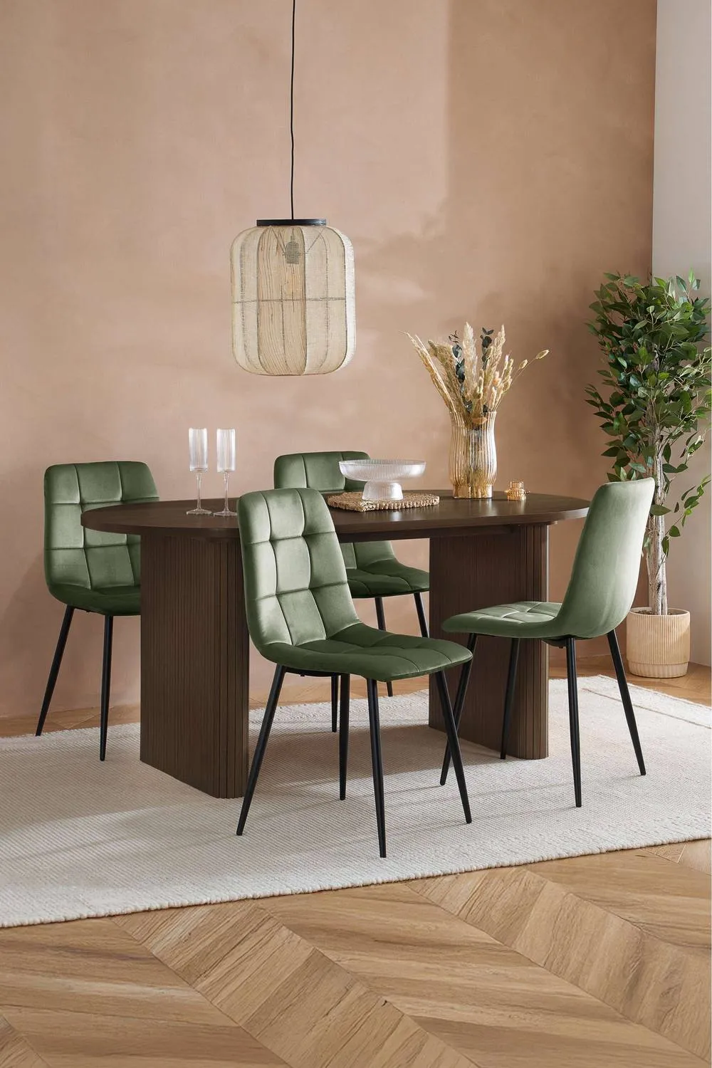 Birlea Axel Oval Fluted Dining Table With 4 Chairs in Brown