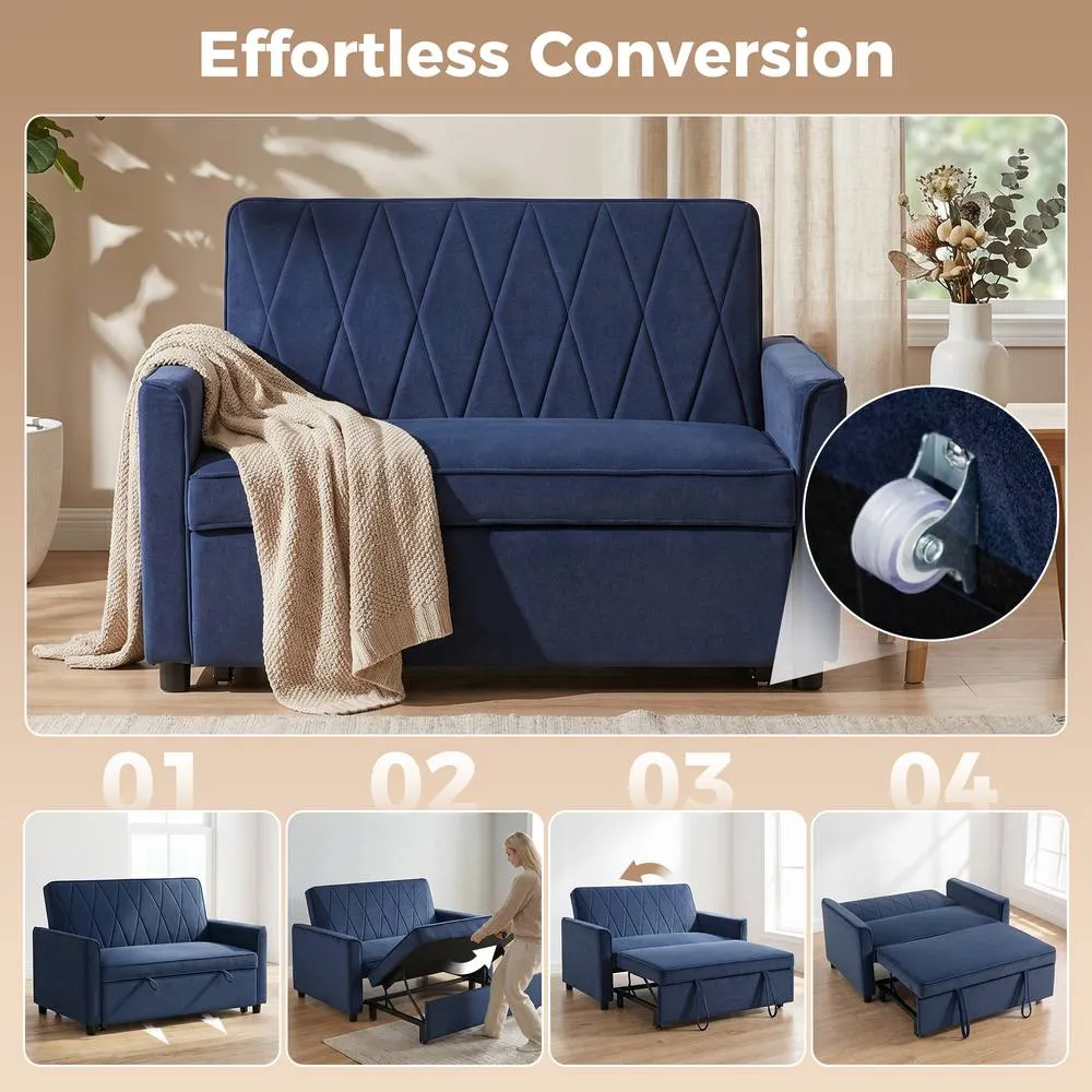 HOMCOM 2 Seater Sofa Bed, 3-in-1 Velvet Pull Out Sleeper Sofa, Dark Blue 4
