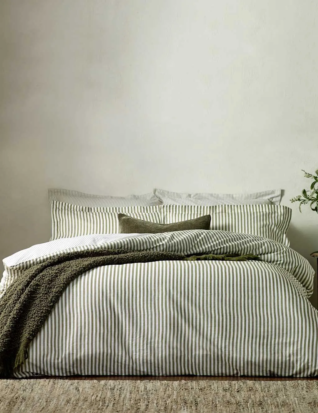 YARD Hebden Striped Cotton Reversible Bedding Set Green Mix
