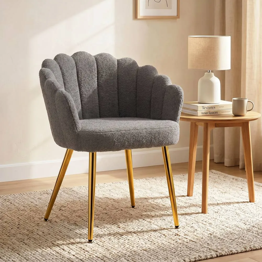 HOMCOM Petal-Back Lounge Chair with Faux Lamb's Wool & Metal Legs, Grey 2