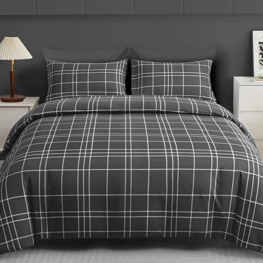 Grace Premium Microfiber Reversible King Size Duvet Cover Sets Ultrasoft in Charcoal
