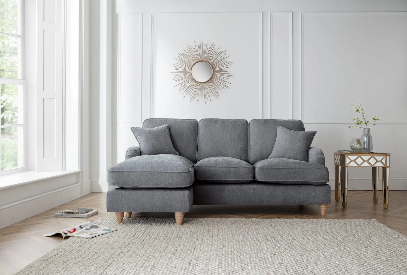 The Great Sofa Company Orla Left Hand Chaise Sofa Manhattan Navy in Charcoal 1