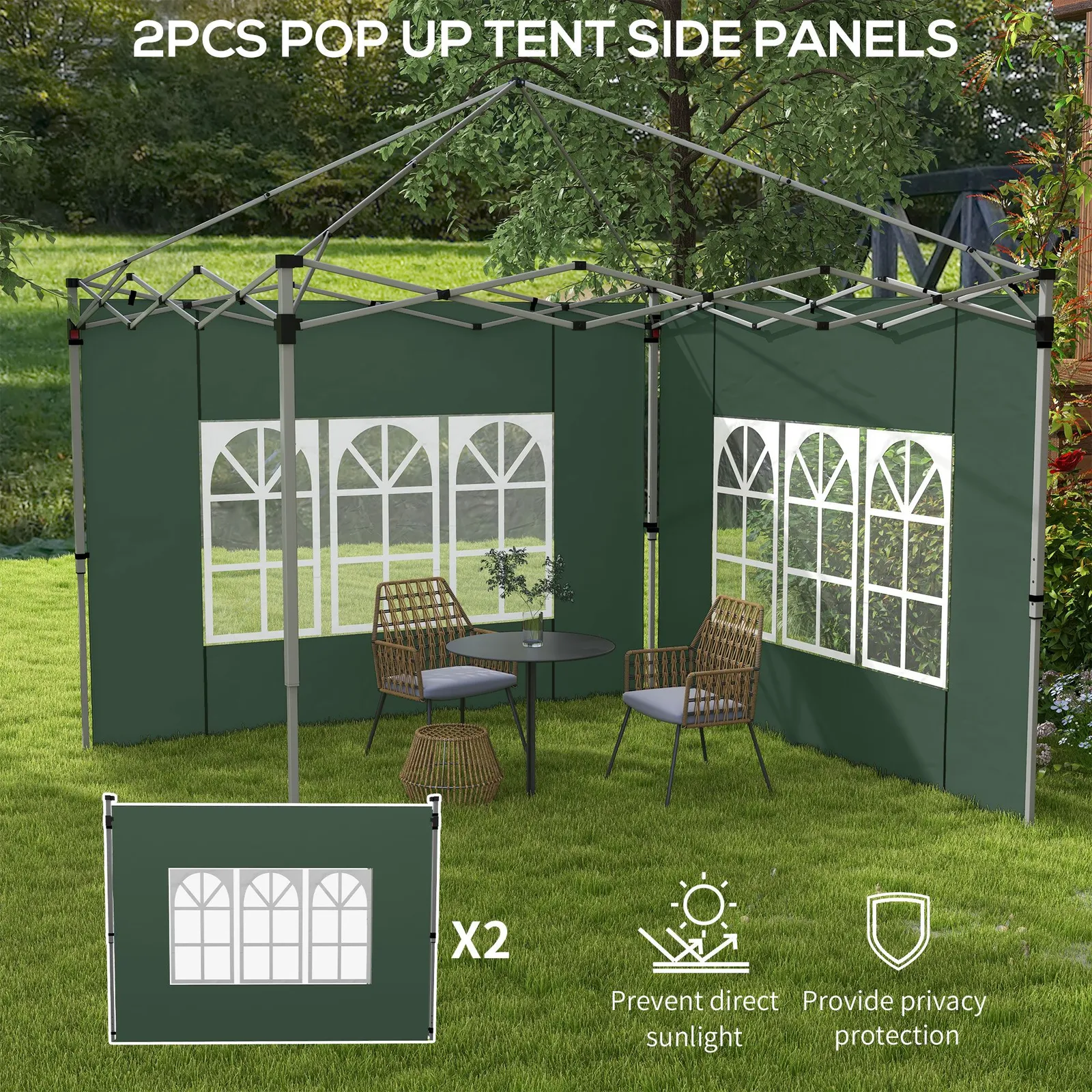 OUTSUNNY Gazebo Side Panels for 3x3(m) or 3x4m Pop Up Gazebo, 2 Pack in Green 4