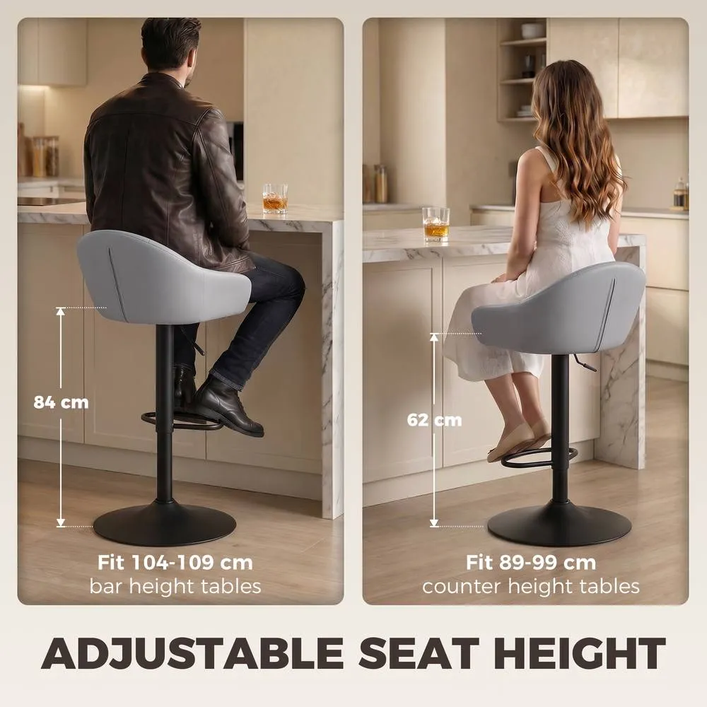 HOMCOM Bar Stools Adjustable Height Backrest Set of 2, Grey 6