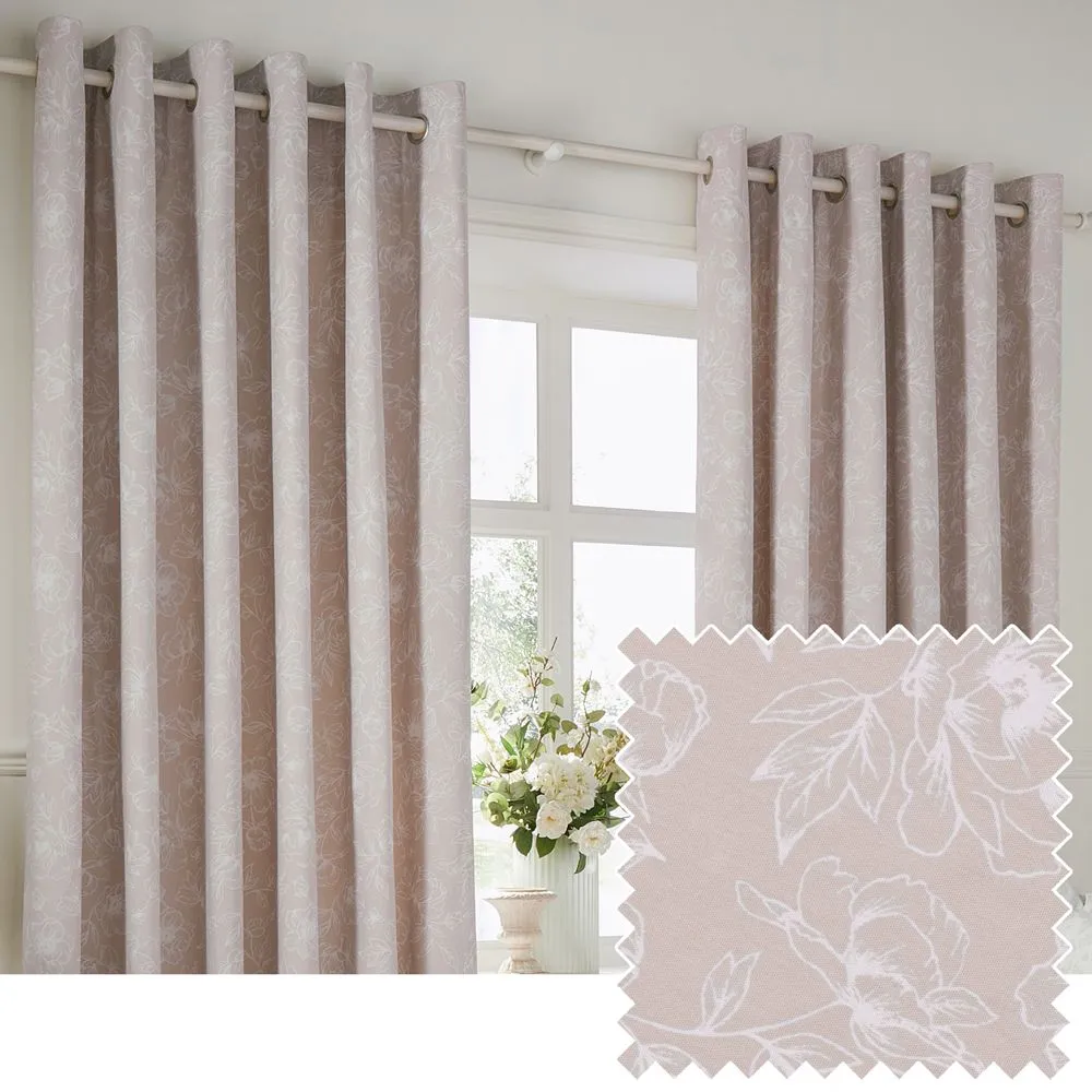 Wylder Bella Floral 100% Cotton Eyelet Curtain Pair in Natural 1