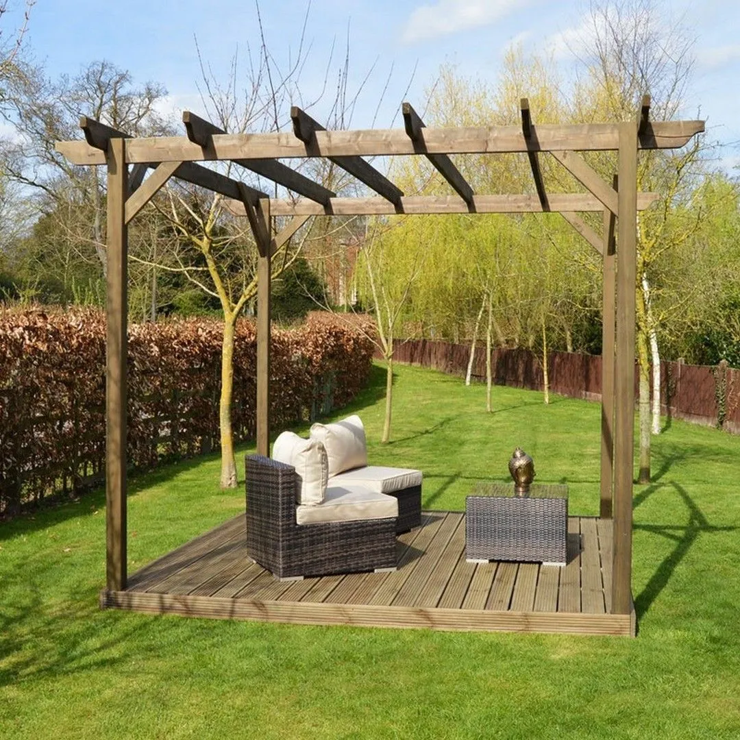 Rutland County Garden Furniture Ltd Garden Pergola & Decking Kit, Wood, L480 x W480 cm, Light Green in Brown 6