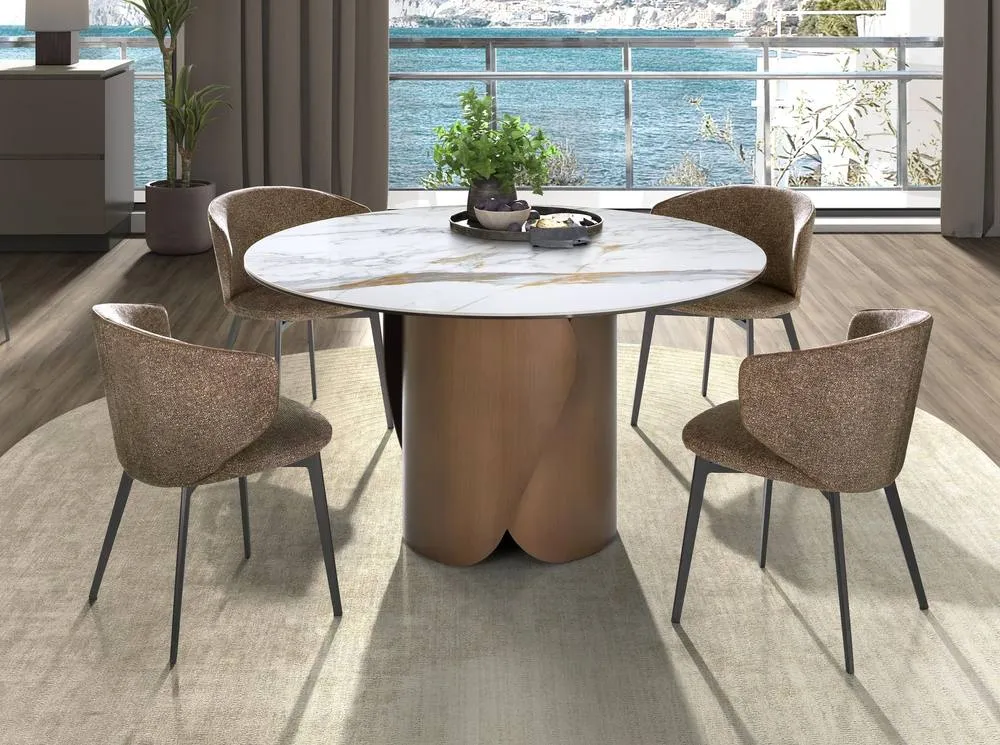 Angel Cerda Brown Marbled Fabric Dining Chair with Anthracite Metal Legs 5