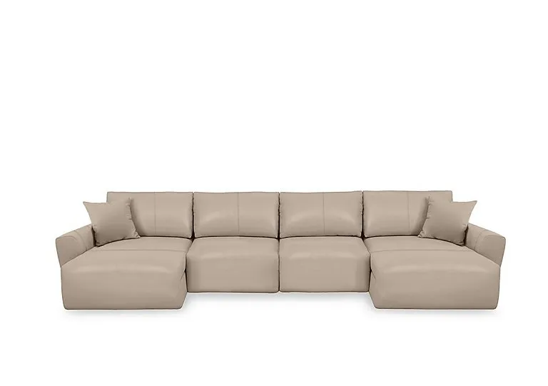 Gemini NC Leather U-Shaped Power Glider Sofa with Double Storage Chaises - NC Pebble