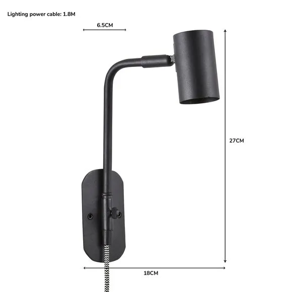 Bradford Matt Black Plug in Wall Light 6