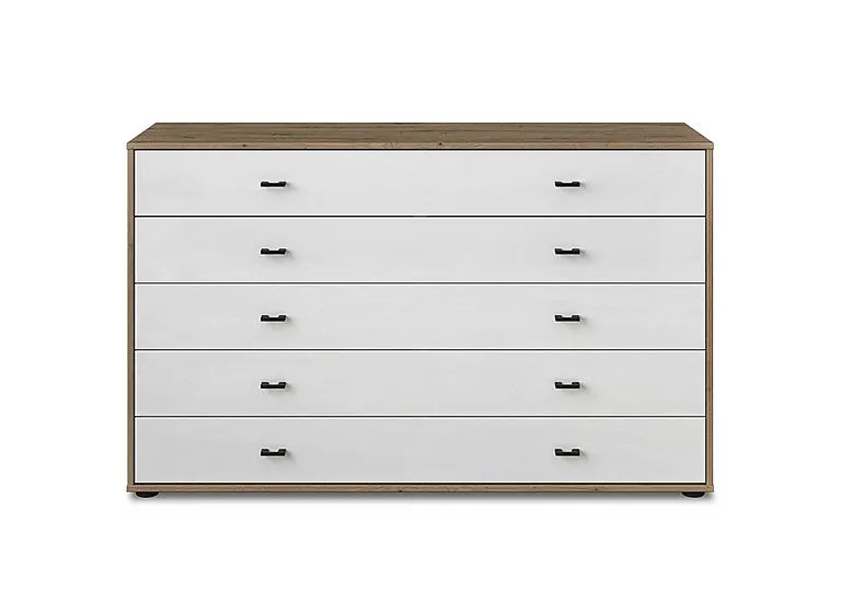 Dallas 141cm 5 Drawer Glass Chest - Bianco Oak and White