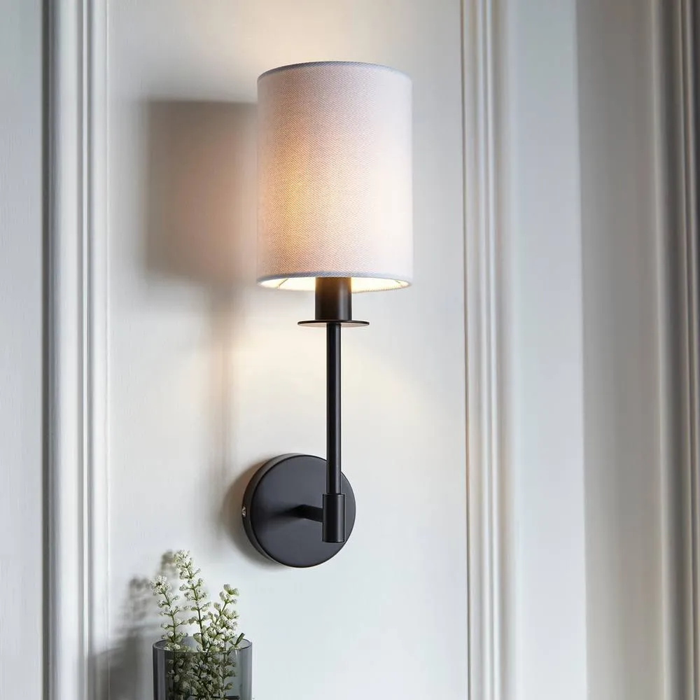 Netlighting Sancerre Wall Lamp with Shade Matt Black Vintage White Fabric 1x E14 2
