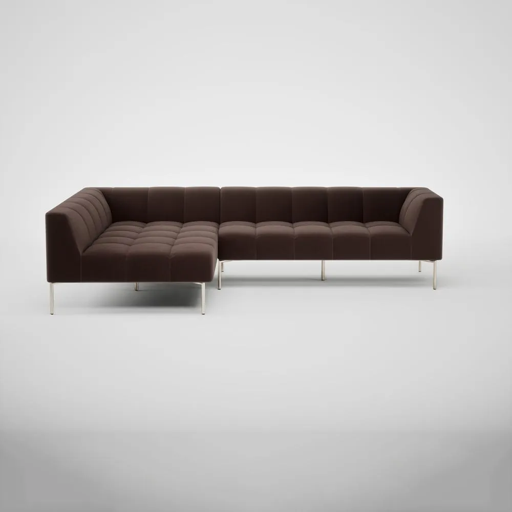 Heal's Quadro Left Hand Facing Chaise Sofa Nobilis Velvet Espresso Stainless Steel Feet 2