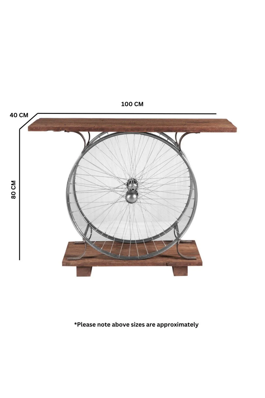 IH Design Natural Reclaimed Wood & Metal Console Table Wheel 3