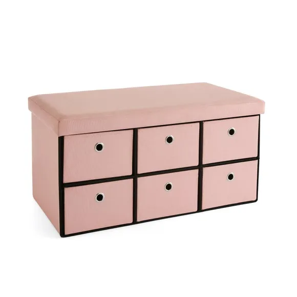 6 Drawer Faux Linen Foldable Ottoman 3