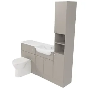 Deccado Benham Soft Suede Right Hand 1500mm Fitted Tower, Vanity & Toilet Pan Unit Combination with Right Hand Basin