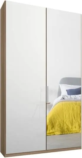 Caren 2 door 100cm Hinged Wardrobe, Oak Frame, White Glass and Mirror Doors