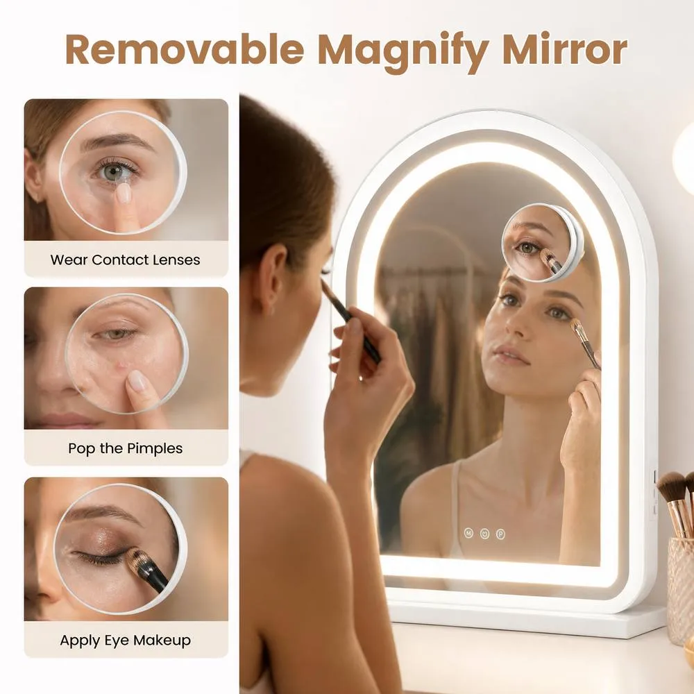 Costway Arched Vanity Mirror LED Lights White Makeup Mirror 4