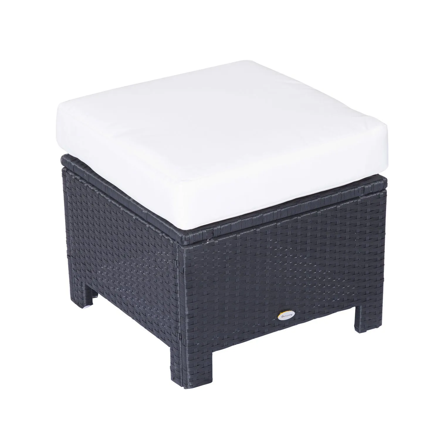 OUTSUNNY Rattan Footstool Wicker Ottoman w/ Padded Seat for Backyard Garden in Black 2