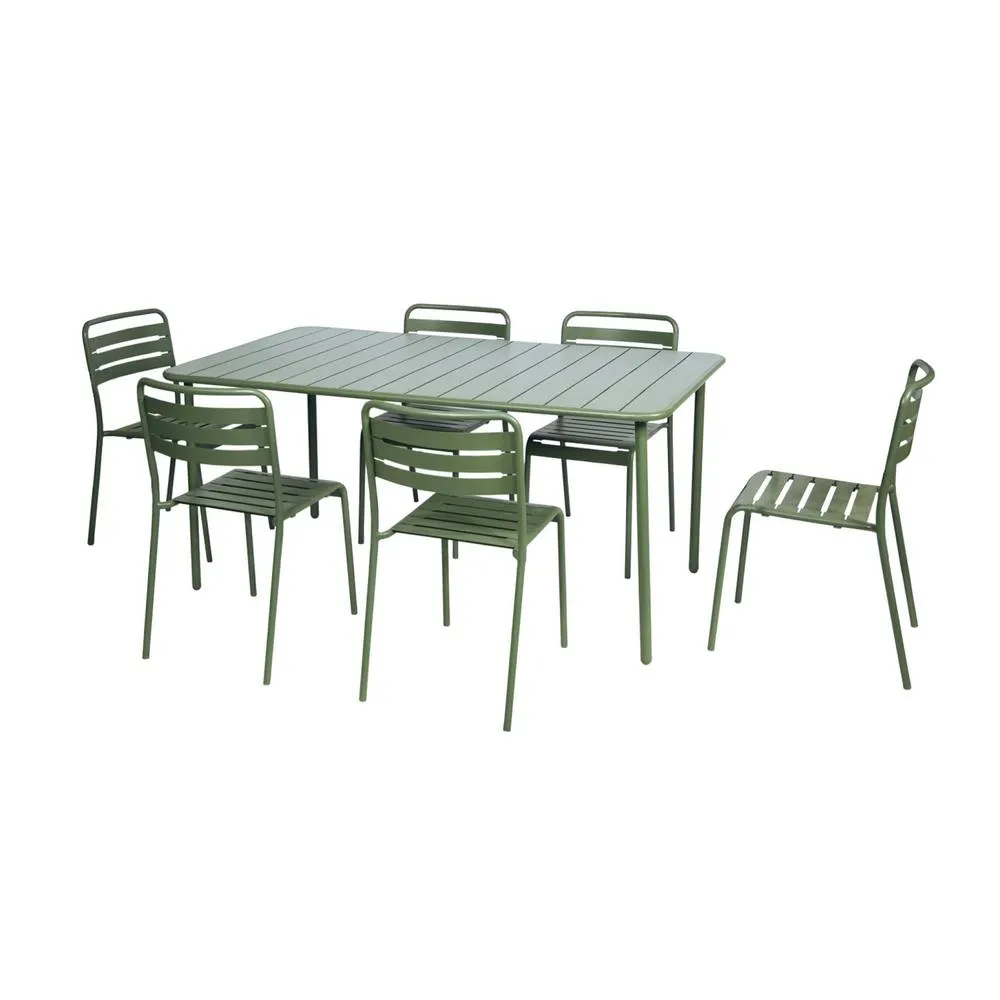 sweeek 6-8 seater rectangular steel garden table set with 6 chairs in Green 2