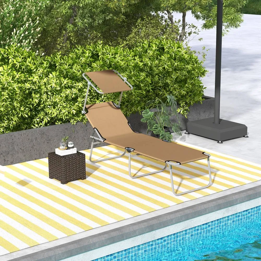OUTSUNNY Reclining Sun Loungers, Folding Recliners for Garden Patio, Tan