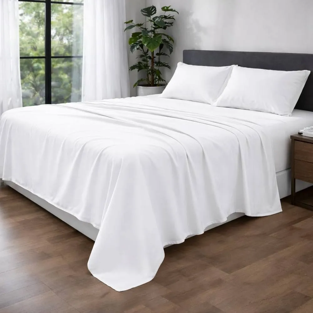 Homes-Linen Ultra Soft Microfibre Flat Sheet Breathable Wrinkle & Fade Resistant in White