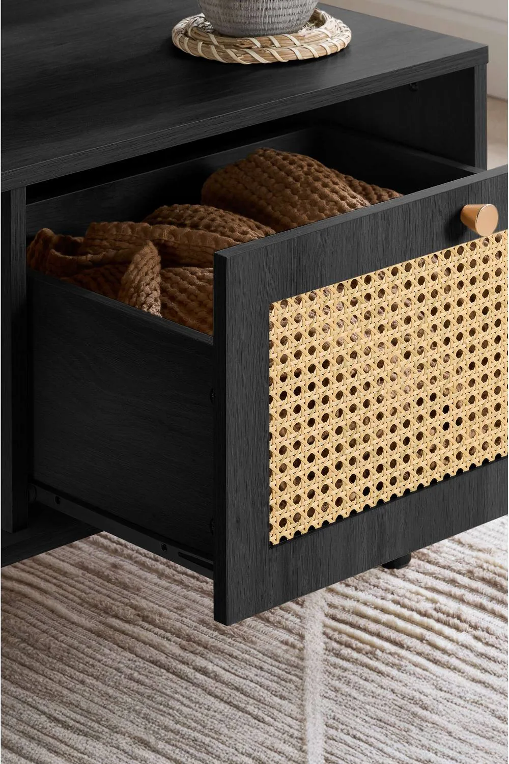 Birlea Croxley Coffee Table Black Rattan with Storage 4