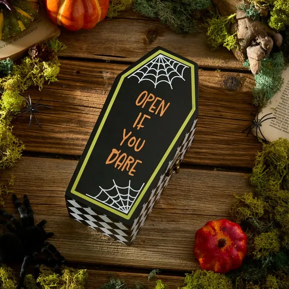 Wooden Coffin with Skeleton Decoration