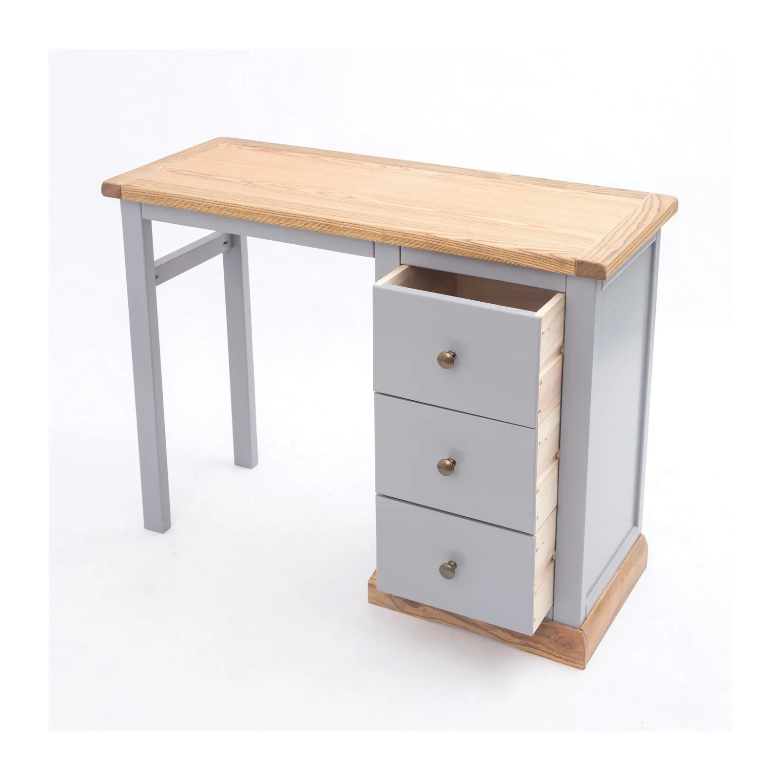Cabinet Bits Biccari 3 Drawer Desk - Dressing Table Brass Knob in Grey 3
