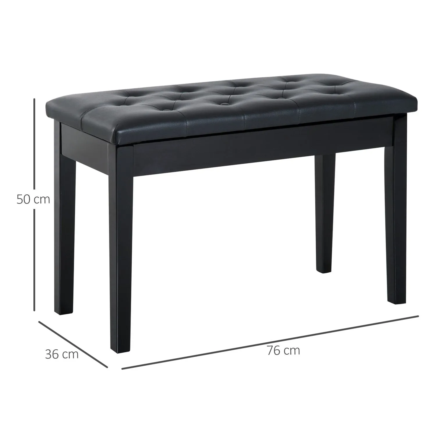 HOMCOM Classic Piano Bench Padded Seat Makeup Stool Solid Wood Wooden in Black 3