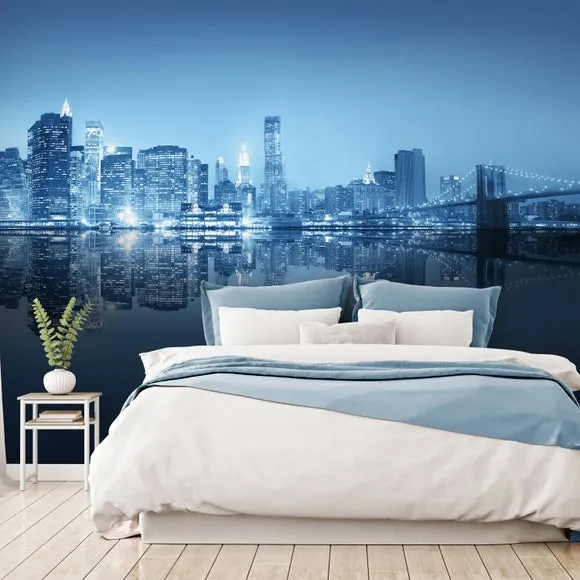 City Night Skyline Blue Wall Mural 1